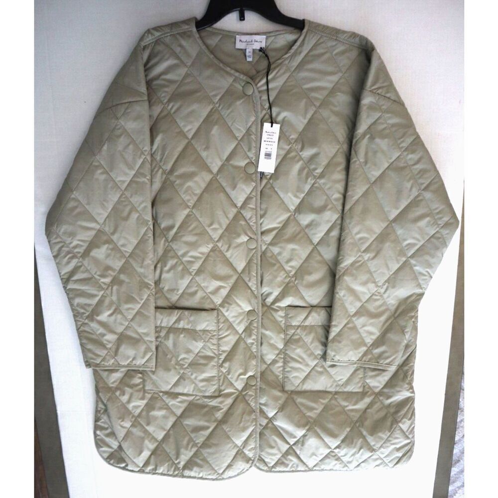 Michael Stars SFDQL27X Women Sz 3X LT Olive Sonnet Snap Front Quilted Coat